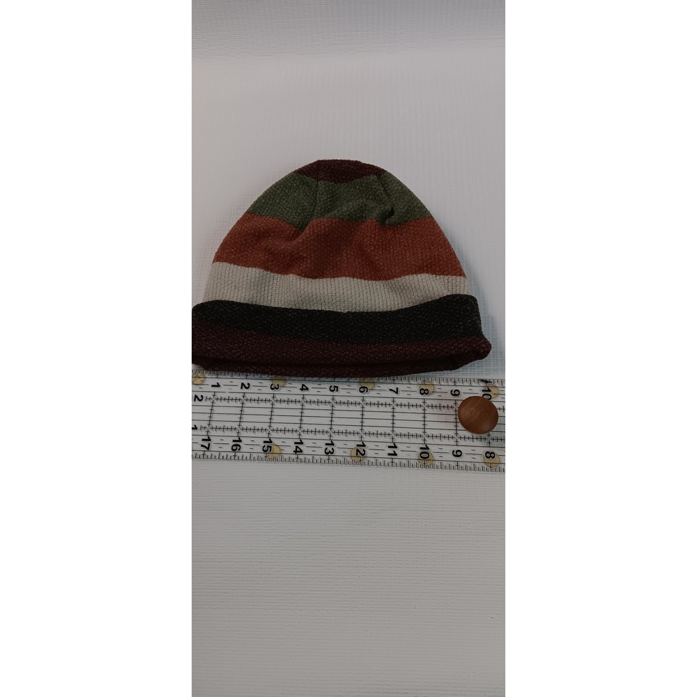 Handmade Striped Cuffed Beanie Multi-Color Earth Tone Knit Slouchy Winter Hat - Picture 6 of 7